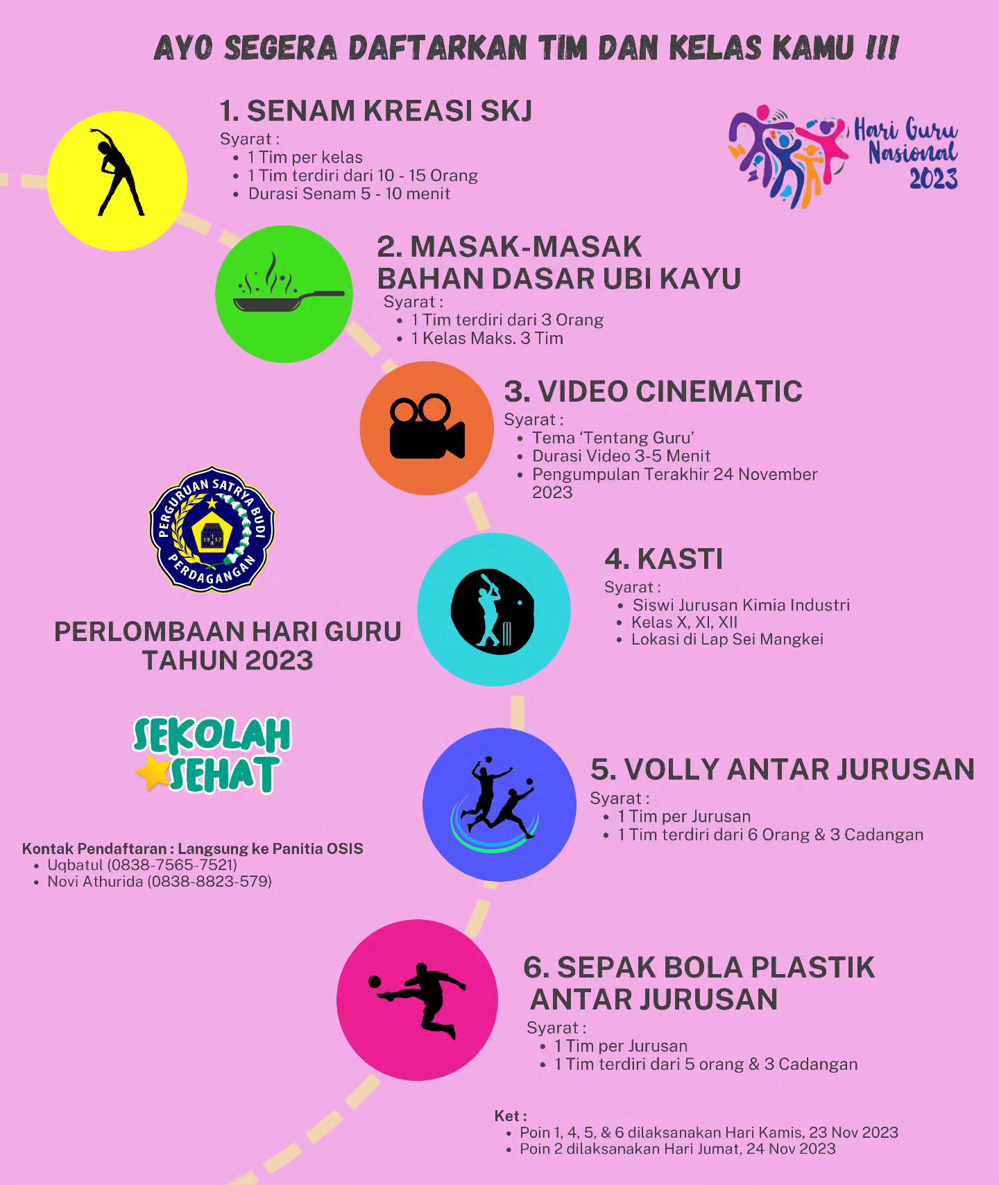 Peringati Hari Guru Se-Indonesia: Daftarkan Tim dan Kelas Anda di Perlombaan Spesial OSIS SMK Swasta Satrya Budi 1 Perdagangan Peringati Hari Guru Se-Indonesia: Daftarkan Tim dan Kelas Anda di Perlombaan Spesial OSIS SMK Swasta Satrya Budi 1 Perdagangan